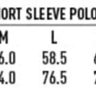 Size chart for a unisex poly/cotton pique knit short sleeve polo. Sizes XS to 5XL. Half chest in cm: 51 to 71; body length in cm: 69 to 89, increasing with size.