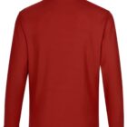 Back view of a plain red long-sleeve shirt with a collar.