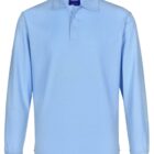 Light blue long-sleeve polo shirt with buttons and a collar, displayed on a white background.