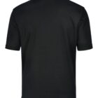 Back view of a plain black polo shirt with short sleeves and a collar. The fabric appears smooth and the design is simple without any visible logos or patterns.