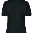 Back view of a black short-sleeve polo shirt with a collar. The shirt is plain with no visible logos or patterns.