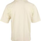 Back view of a plain, cream-colored short-sleeve polo shirt with a collar. The fabric appears smooth, and the shirt has a loose fit, suitable for casual wear.
