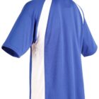 Blue short-sleeve polo shirt with white side panels, shown from the back, featuring a collar and a casual fit.