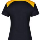 Black short-sleeve polo shirt with a yellow panel on the upper back and shoulders.