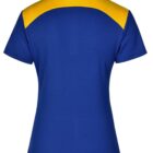 Blue short-sleeve polo shirt with a yellow panel across the upper back and shoulders.