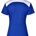 Blue polo shirt with short sleeves and a white panel across the upper back and shoulders.