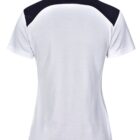 White short-sleeve polo shirt with a black panel across the upper back and shoulders.