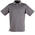 A plain gray short-sleeve polo shirt with a collar and three buttons on the front. The shirt is displayed against a white background.