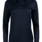 Navy blue long-sleeve polo shirt with a collar and buttons.