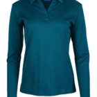 Teal long-sleeve polo shirt with buttons and a collar.
