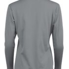 Gray long-sleeve shirt seen from the back, featuring a collar.