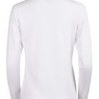Back view of a plain white long-sleeve polo shirt.