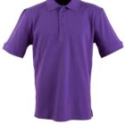 A plain purple polo shirt with short sleeves and a three-button placket. The shirt has a classic collar and a slightly relaxed fit.