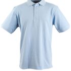 Light blue polo shirt with short sleeves and a collar, featuring a three-button placket. The shirt is displayed against a white background.