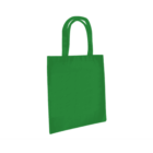 A plain green tote bag with two handles, placed against a white background.