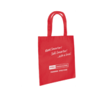 Red tote bag with white text that reads Rent Smarter! Sell Smarter! ...ask a local and PRD nationwide PANANIA 9792 8188. The bag has two handles and a solid color background.
