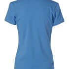 A blue short-sleeve polo shirt shown from the back. The shirt features a simple design with a collar and no visible logos or patterns.