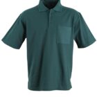 Green polo shirt with short sleeves, a collar, and a pocket on the left chest. The shirt has a three-button placket and appears to be made of a soft fabric.