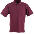 A maroon polo shirt with a collar, three-button placket, and short sleeves. The shirt features a pocket on the left chest. The fabric appears soft and comfortable, suitable for casual or semi-formal wear.
