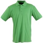 A bright green polo shirt with short sleeves and a collar, displayed against a white background. The shirt has three buttons down the front.