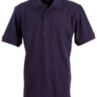 A plain dark navy blue polo shirt with a collar and three buttons, displayed against a white background. The shirt has short sleeves and a classic, simple design.