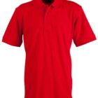 A plain red polo shirt with a collar and short sleeves, displayed against a white background.