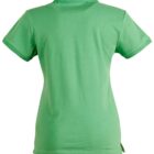 Back view of a plain green polo shirt with short sleeves and a collar, displayed on a white background.
