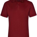 A red short-sleeve polo shirt with a collar and three buttons. The shirt is displayed on a plain white background.