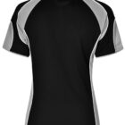 Black and gray short-sleeved athletic shirt, rear view.