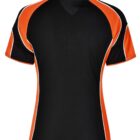 Orange and black sports jersey with white trim, shown from the back.