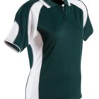 Green and white short-sleeve polo shirt on a white background.