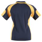 Yellow and blue short-sleeve sports jersey, back view.