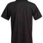Black polo shirt shown from the back, with short sleeves and a collar.