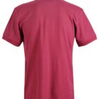 Red polo shirt, back view, short sleeves, plain design.