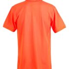 Bright orange polo shirt, viewed from the back, with short sleeves.