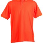 Bright orange short-sleeve polo shirt on a white background.