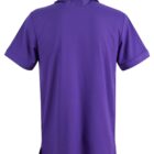 Back view of a plain purple polo shirt.
