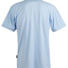 Light blue short-sleeve polo shirt viewed from the back.