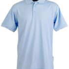 A plain light blue polo shirt with a collar and buttons.