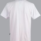 White short-sleeve polo shirt on a gray background, shown from the back.