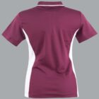 Back view of a maroon polo shirt with white side panels.