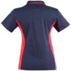 Navy blue polo shirt with red side panels and a collar, shown from the back.
