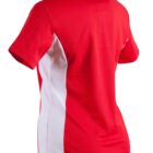 Red and white short-sleeved polo shirt, viewed from the back.