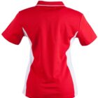 Red and white polo shirt displayed from the back.