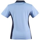 Light blue polo shirt with dark side panels, shown from the back.