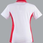 White and red short-sleeve polo shirt on a gray background.