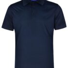 Navy blue polo shirt with a collar and three buttons.