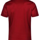 Red polo shirt, back view, short sleeves, plain design.
