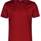 Red polo shirt with buttons and a collar.