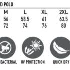 Sizing chart for mens CoolDry textured polo shirt with features and measurements from S to 5XL.